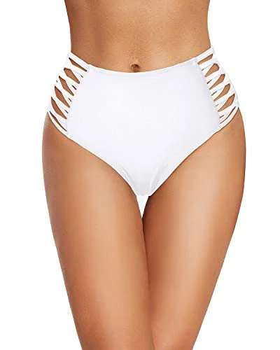 Strappy Full Coverage High Waisted Bikini Bottom-White