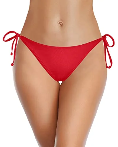 Full Lined Bikini Bottom Tie Side Bikini Bottom Low Rise Bathing Suit Bottom-Red