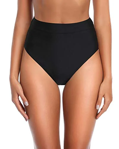 Women's High Waisted Bathing Suit Bottom Tummy Control Bikini Bottom Swimsuit-Black