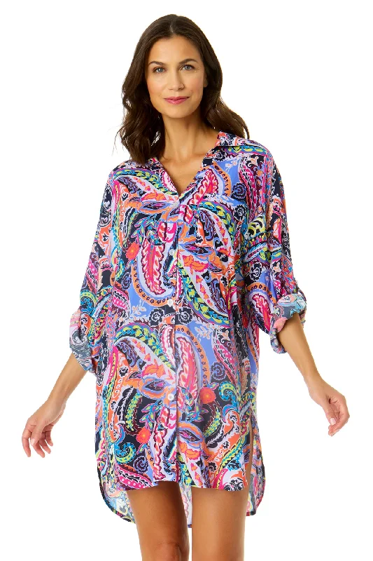 Women's Paisley Parade Button Down Shirt Swimsuit Cover Up