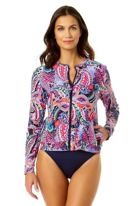 Women's Paisley Parade Long Sleeve Zip Front Rash Guard Top