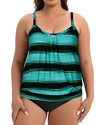 High Waisted Tummy Control Swim Bottom For Women-Green Stripe