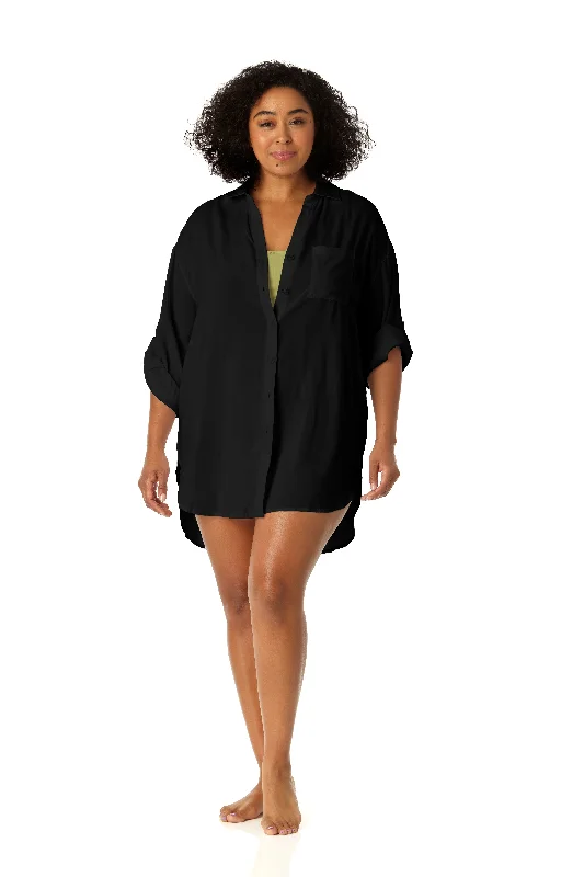 Women's Plus Size Live In Color Button Down Shirt Swimsuit Cover Up