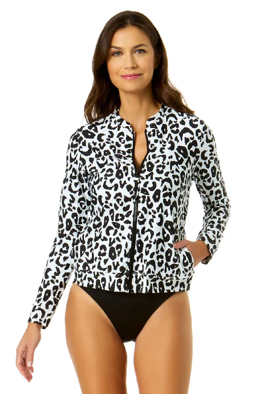 Women's Wild Cat Long Sleeve Zip Front Rash Guard Top