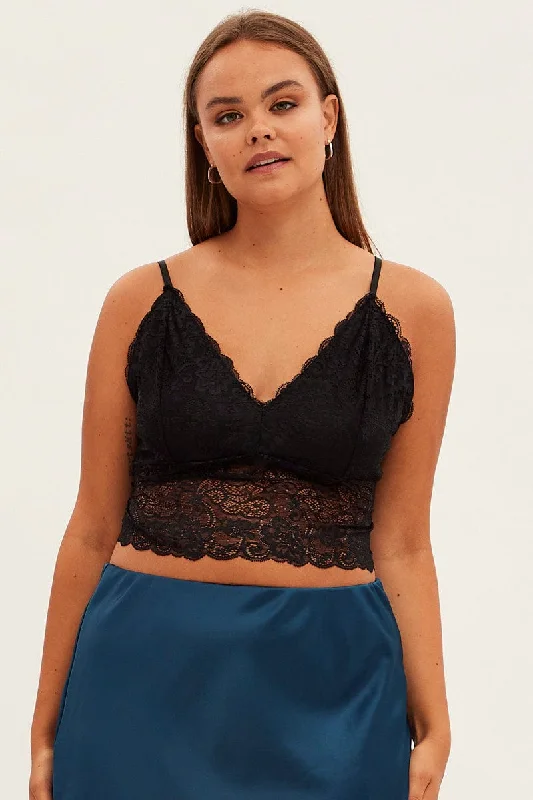 Black Bralette V-neck Lace