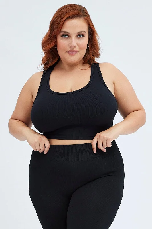 Black Crop Tank Top Seamless Activewear