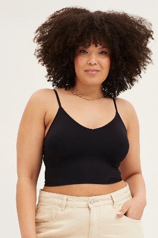 Black Seamless Rib Crop Top