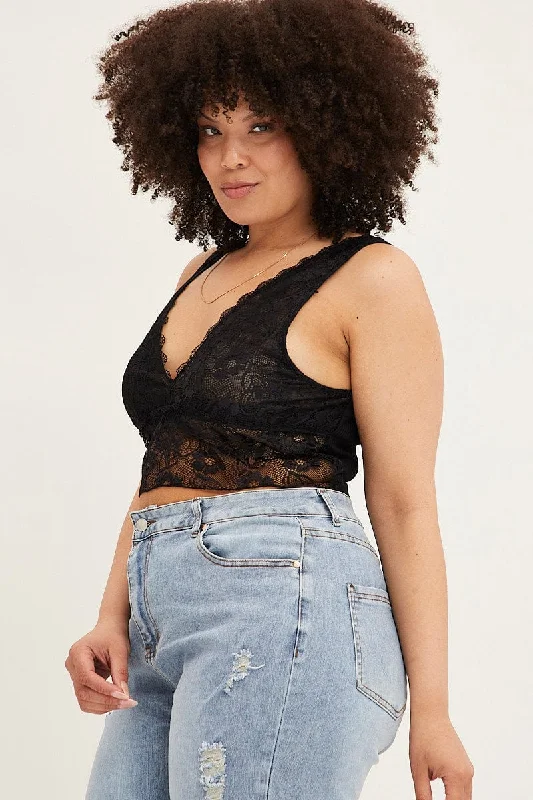 Black V-neck Lace Bralette