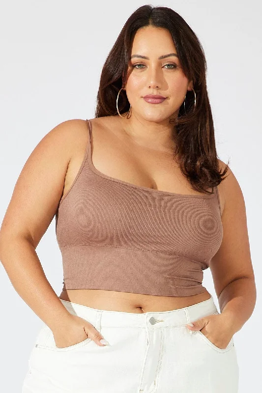 Brown Bralette Round Neck Seamless