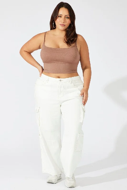 Brown Bralette Round Neck Seamless