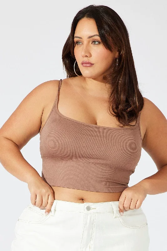 Brown Bralette Round Neck Seamless