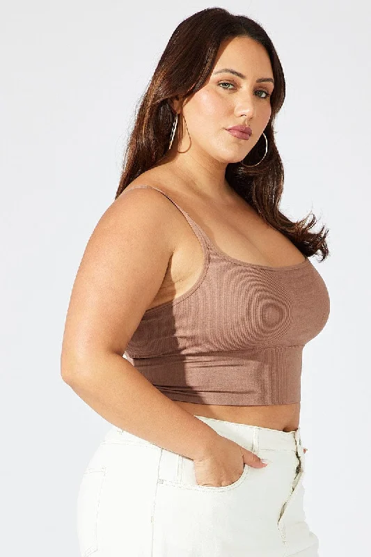 Brown Bralette Round Neck Seamless