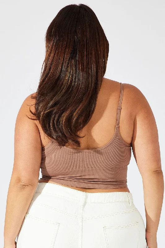 Brown Bralette Round Neck Seamless