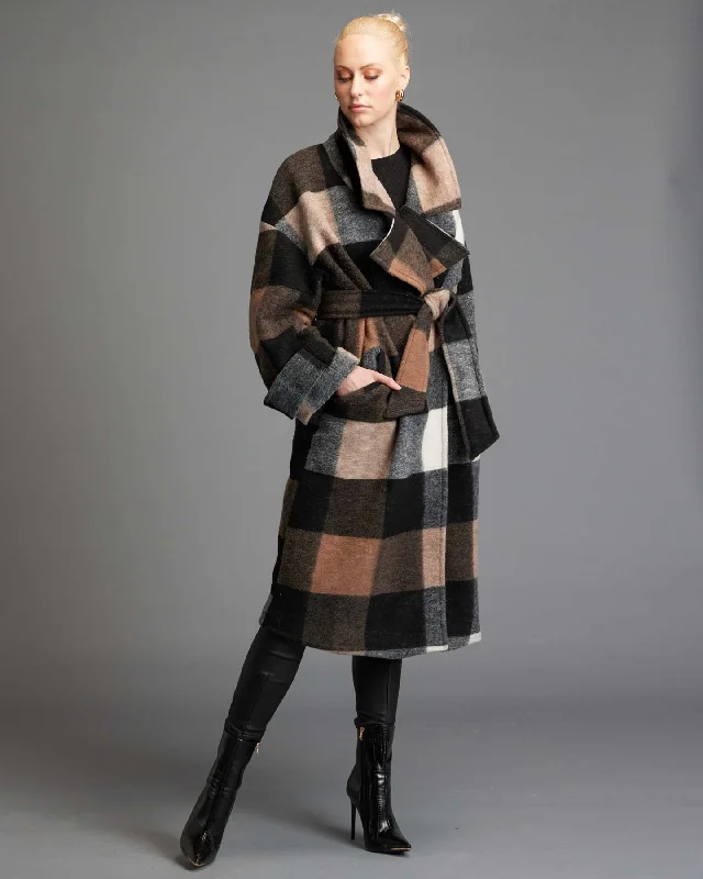 Fate Stranger Oversized Check Coat Brown