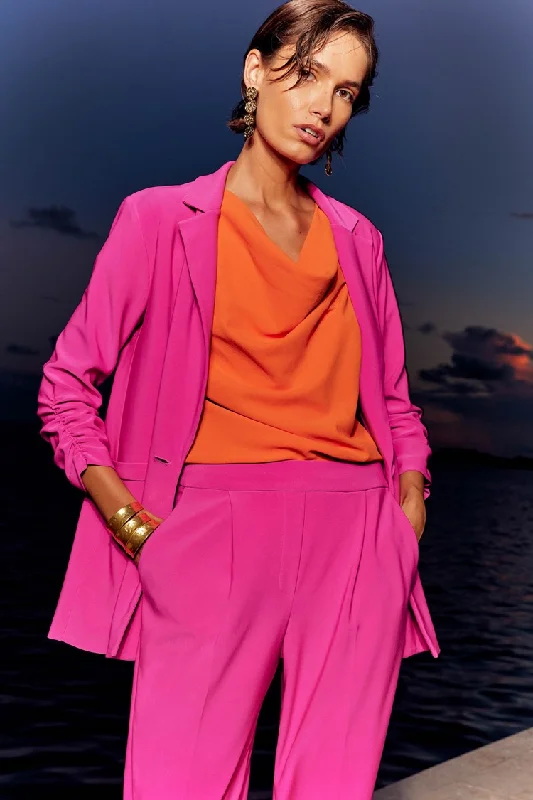 Joseph Ribkoff Ultra Pink Silky Knit Blazer with Shirred Sleeves