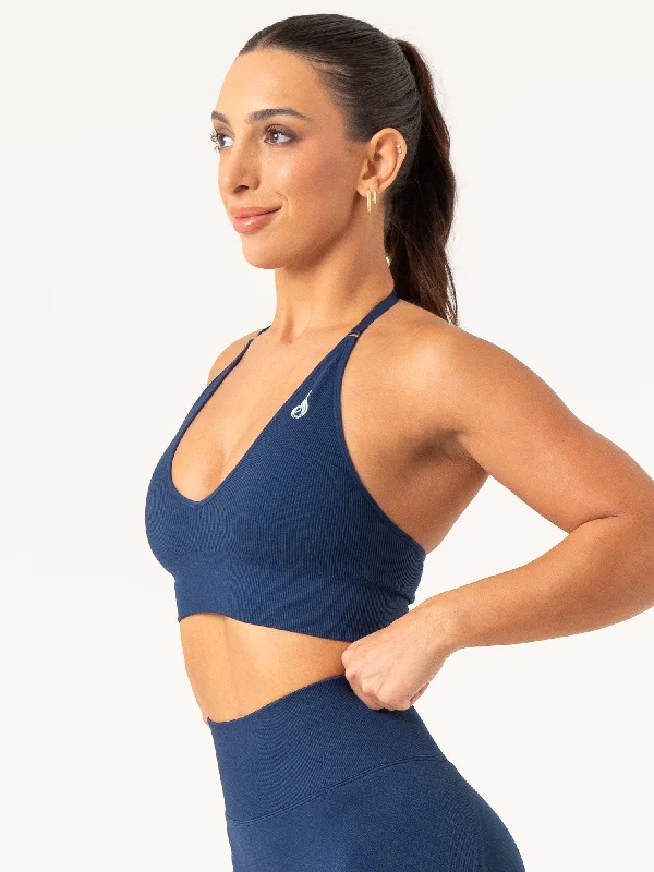 Lift Rib Seamless Halter Sports Bra - Navy