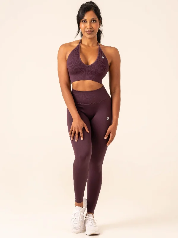 Lift Rib Seamless Halter Sports Bra - Plum