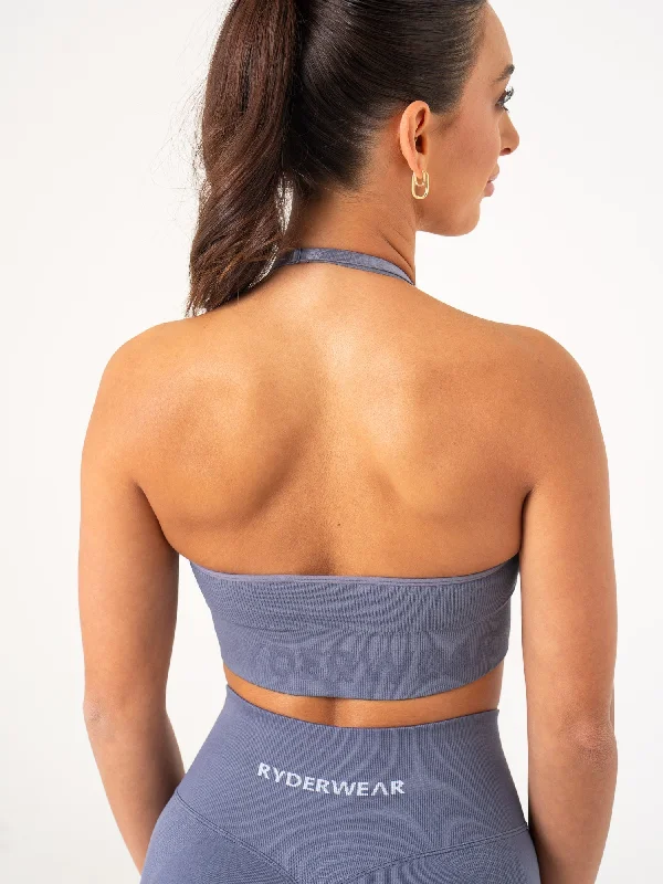 Lift Rib Seamless Halter Sports Bra - Slate Blue