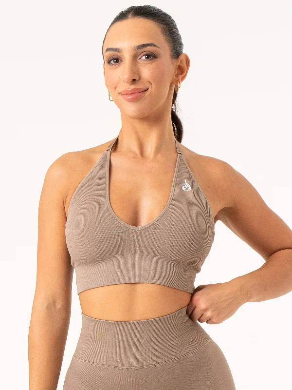 Lift Rib Seamless Halter Sports Bra - Taupe