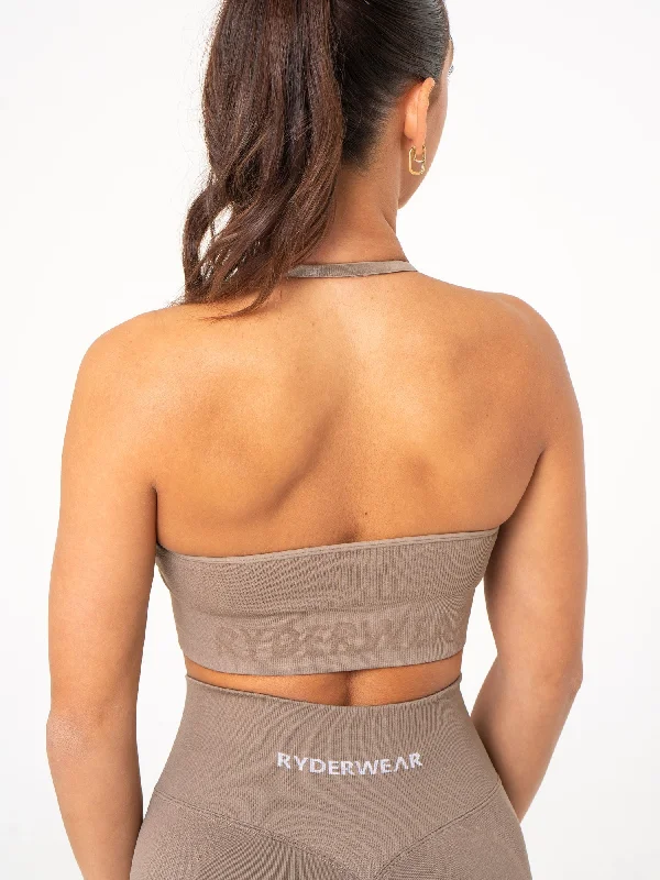 Lift Rib Seamless Halter Sports Bra - Taupe