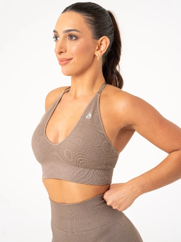 Lift Rib Seamless Halter Sports Bra - Taupe