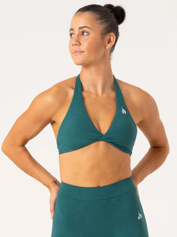 NKD Stonewash Halter Sports Bra - Emerald Stonewash