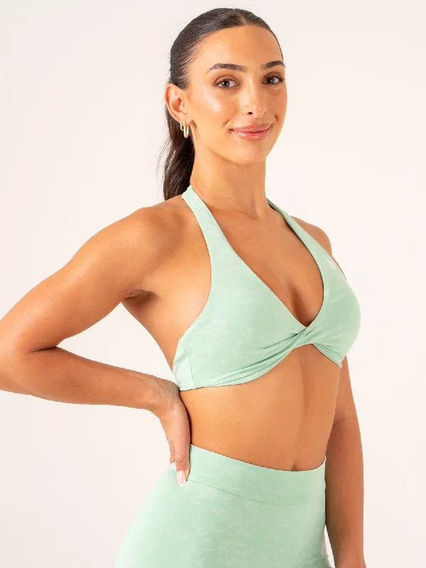 NKD Stonewash Halter Sports Bra - Mint Stonewash