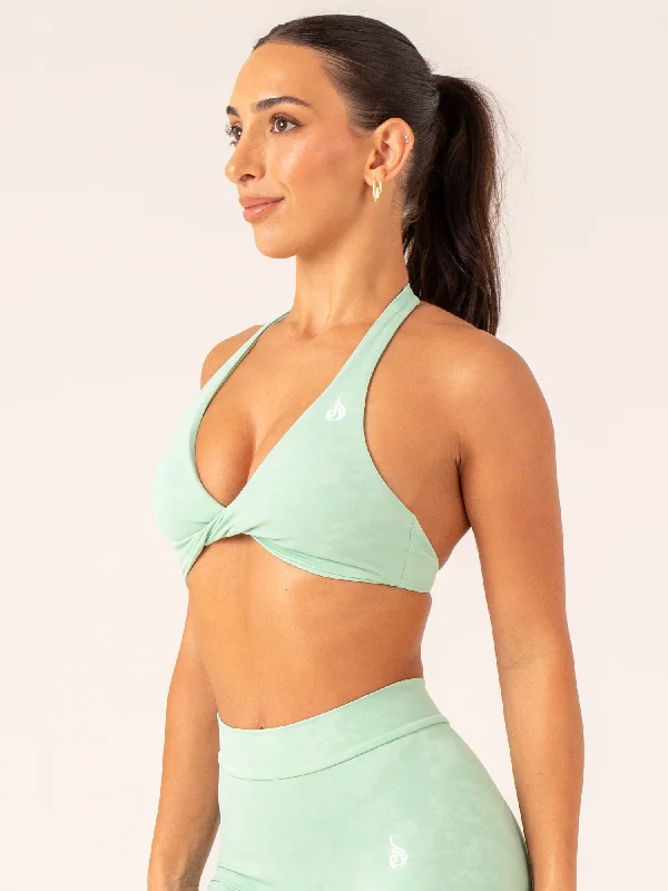 NKD Stonewash Halter Sports Bra - Mint Stonewash