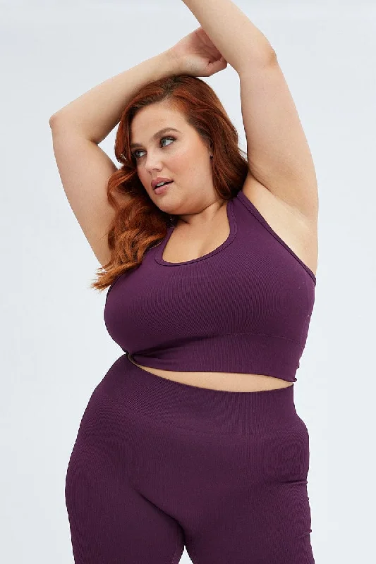 Purple Crop Tank Top Seamless Activewear