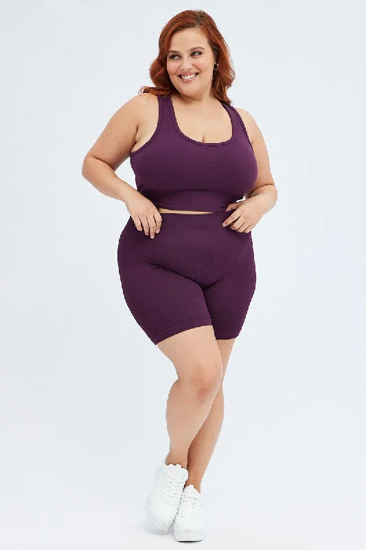 Purple Crop Tank Top Seamless Activewear