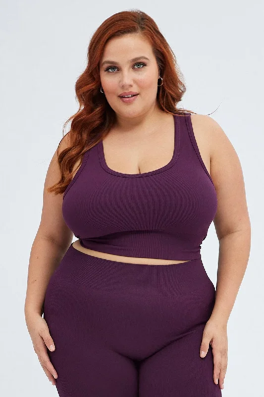 Purple Crop Tank Top Seamless Activewear