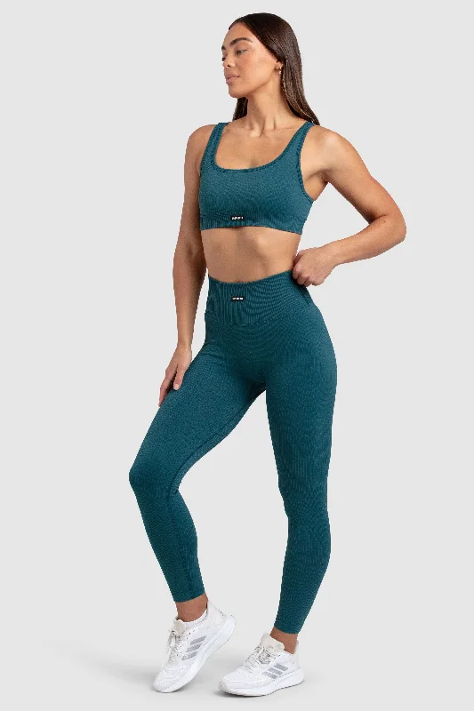 Ribbed Seamless Leggings - Forest Green