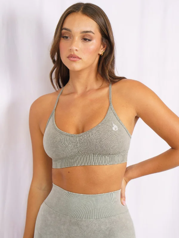 Stonewash Seamless Sports Bra - Khaki Stonewash