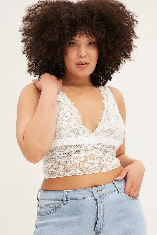 White V-neck Lace Bralette